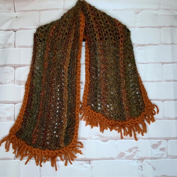Winter Scarf Multicolor Open Knit Crochet Fringe 51”Long Fringe - Picture 6 of 7